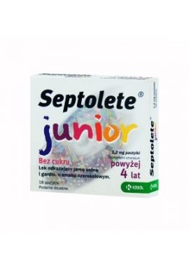Septolete Junior Cherry, bez cukru powyżej 4 lat 18 pastylek