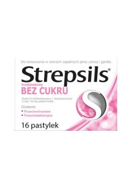 Strepsils bez cukru truskawkowy 16 tabletek