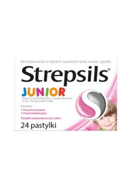 Strepsils Junior pastylki bez cukru powyżej 6 lat 24 sztuki 