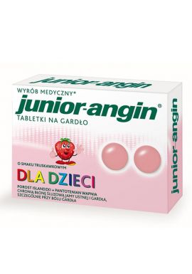 Junior angin, dla dzieci od 4 lat, smak truskawkowy, 24 tabletek do ssania