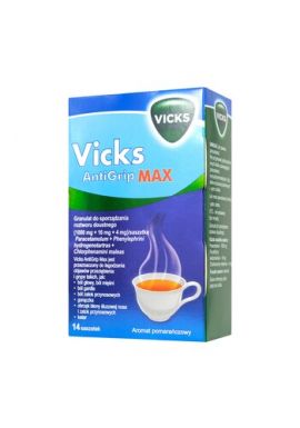 Vicks AntiGrip MAX do sporzadzania roztworu doustnego, 14 saszetek 